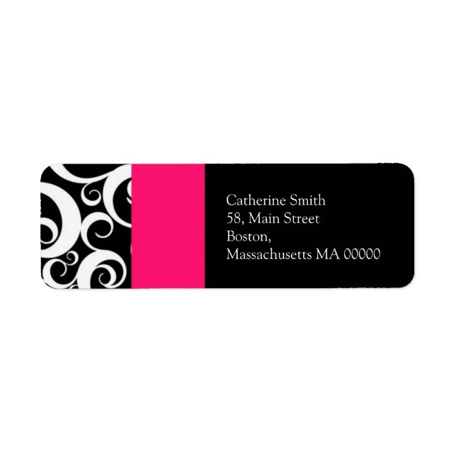 Hot Pink and Black Damask Swirls Address Labels (Front)