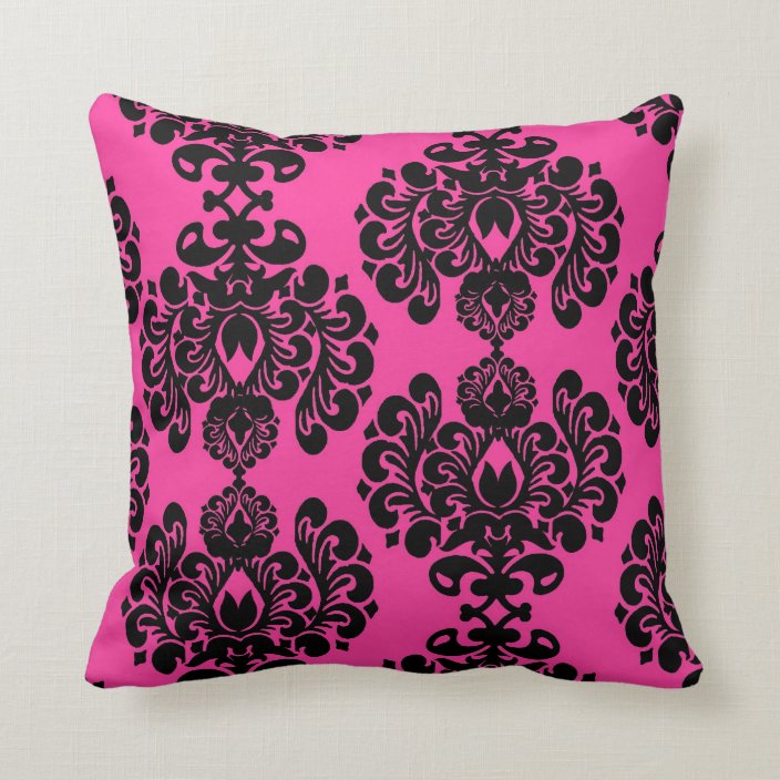 Hot Pink And Black Damask Throw Pillow | Zazzle.com