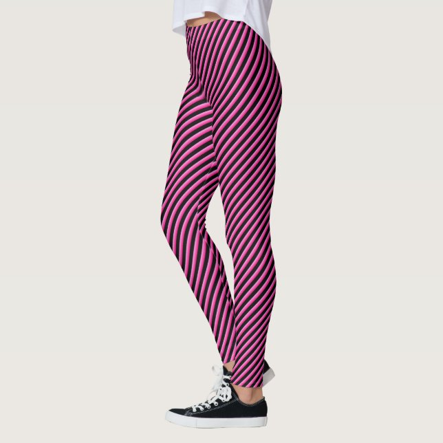 Hot Pink and Black Diagonal Striped Leggings (Left)