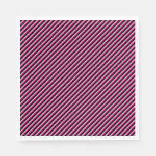 Hot Pink and Black Diagonal Striped Paper Napkins