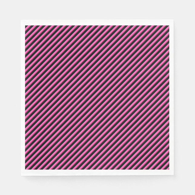 Hot Pink and Black Diagonal Striped Paper Napkins (Front)