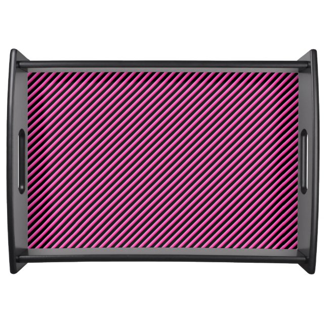 Hot Pink and Black Diagonal Striped Serving Tray (Front)