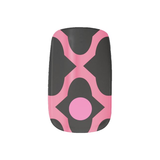 Hot Pink and Black Elegant Pattern Nail Art (Left Thumb)