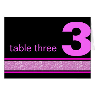 Hot Pink and Black Floral Damask Wedding Table Cards