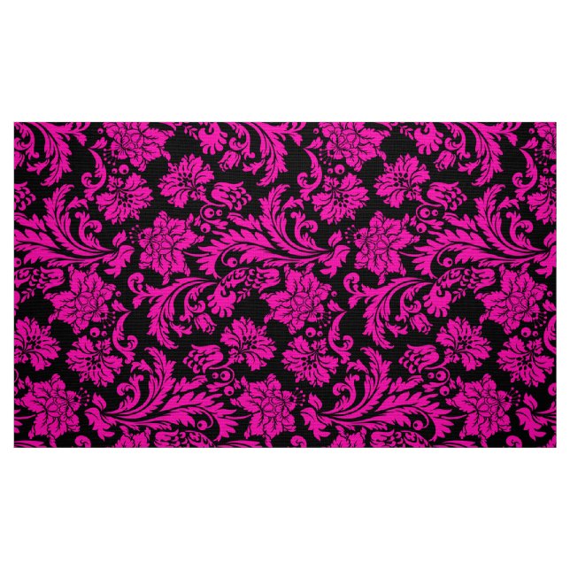 Hot Pink And Black Floral Damasks Fabric (Fat Quarter)