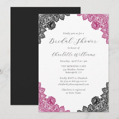 Hot Pink and Black Floral Lace Bridal Shower