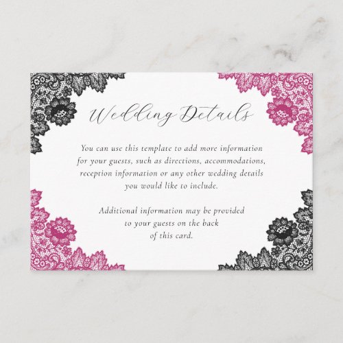 Hot Pink and Black Floral Lace Wedding Details