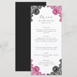 Hot Pink and Black Floral Lace Wedding Menu