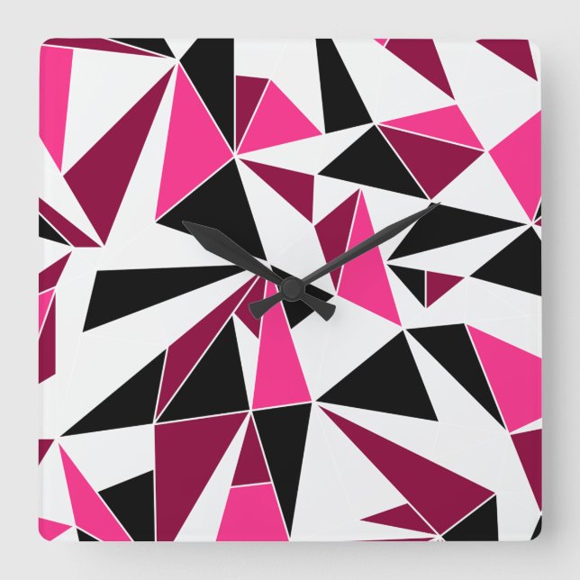 Hot Pink and Black Geometric wall design Square Wall Clock (Front)