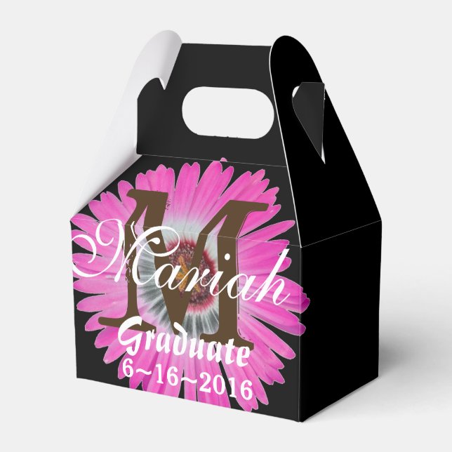 Hot Pink and Black Gerbera Daisy Flower Favor Box (Front Side)
