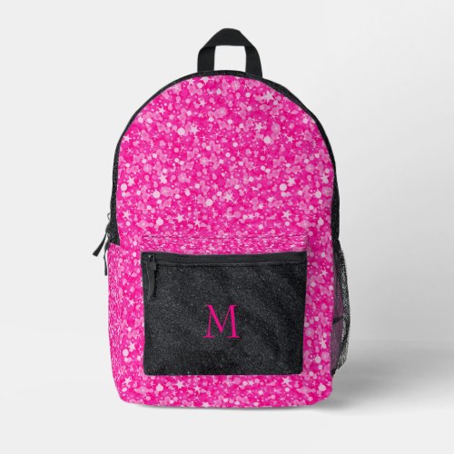 Hot Pink And Black Glitter Printed Backpack