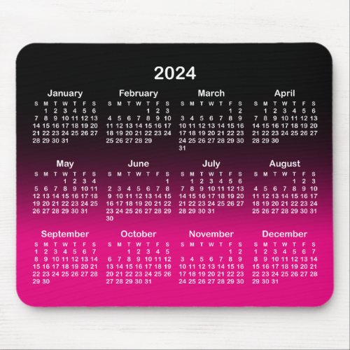 Hot Pink and Black Gradient 2024 Calendar Mouse Pad