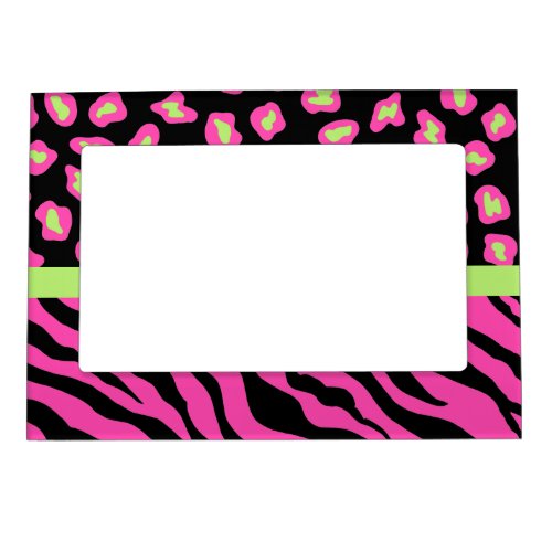 Hot Pink and Black Green Zebra Leopard Skin Photo Magnetic Picture Frame