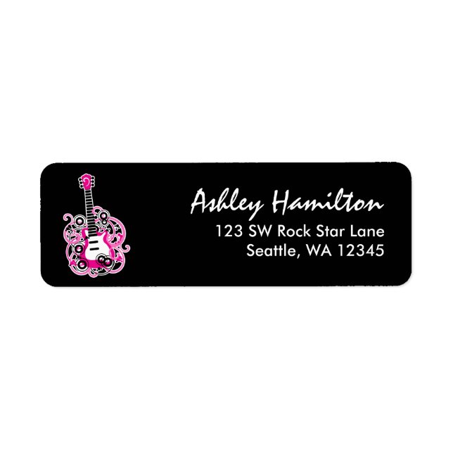 Hot Pink and Black Guitar Rock Star Label (Front)