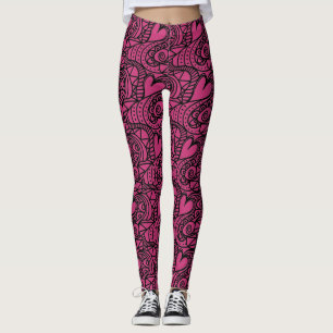 Hot Pink and Black Heart Pattern Leggings