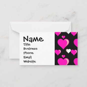 Hot Pink And Black Hearts Valentine's Day Love Note Card by PrettyPatternsGifts at Zazzle