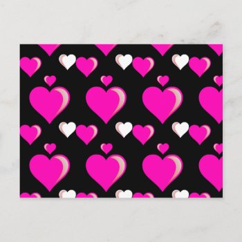 Hot Pink And Black Hearts Valentine's Day Love Pat Holiday Postcard by PrettyPatternsGifts at Zazzle