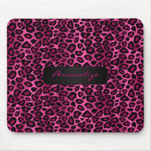 Hot Pink and Black Ikat Leopard Print Mouse Pad