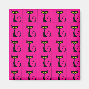 Hot Pink and Black Kitty Cats Collage Magnet