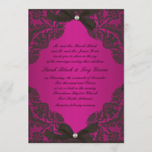 Hot Pink and Black Lace wedding invitation