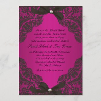 Hot Pink And Black Lace Wedding Invitation by party_depot at Zazzle