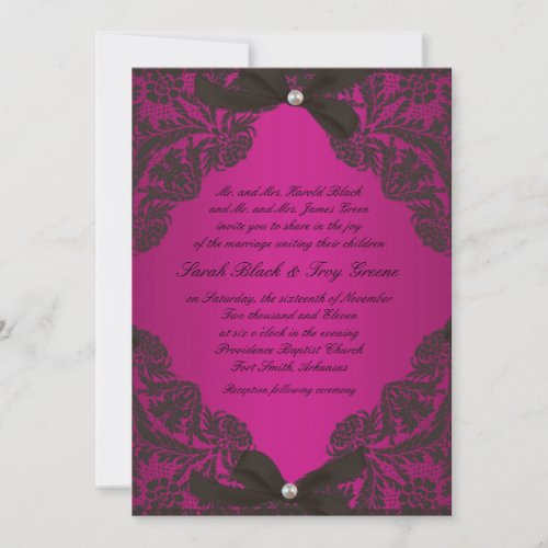 Hot Pink and Black Lace wedding invitation