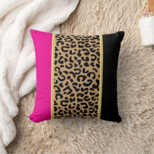 Hot Pink and Black Leopard Animal Pattern Throw Pillow