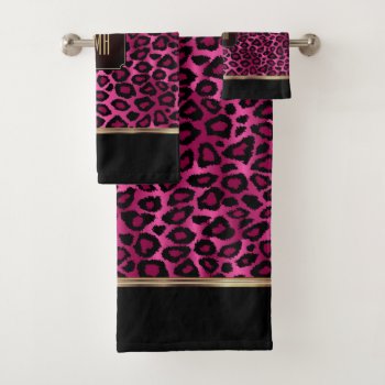 Hot Pink And Black Leopard Pattern With Monogram Bath Towel Set by DesignsbyDonnaSiggy at Zazzle