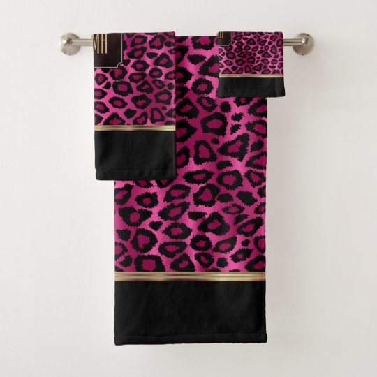 Hot Pink and Black Leopard Pattern with Monogram Bath ...