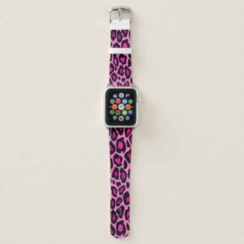 Hot Pink and Black Leopard Print Apple Watch Band