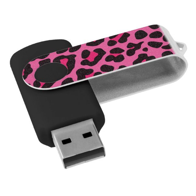Hot Pink and Black Leopard Print Flash Drive (Angled)