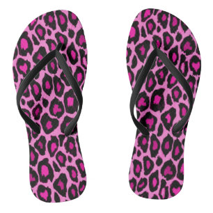 Hot Pink and Black Leopard Print Flip Flops