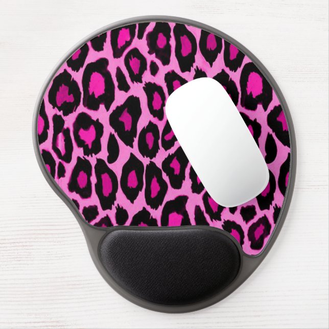 Hot Pink and Black Leopard Print Gel Mouse Pad (Left Side)
