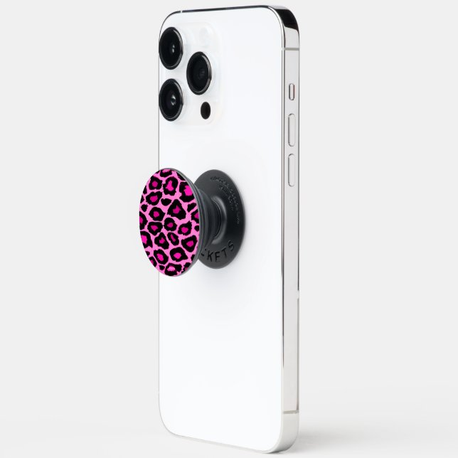 Hot Pink and Black Leopard Print PopSocket Zazzle