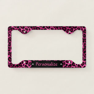 Hot Pink and Black Leopard Skin Pattern License Plate Frame