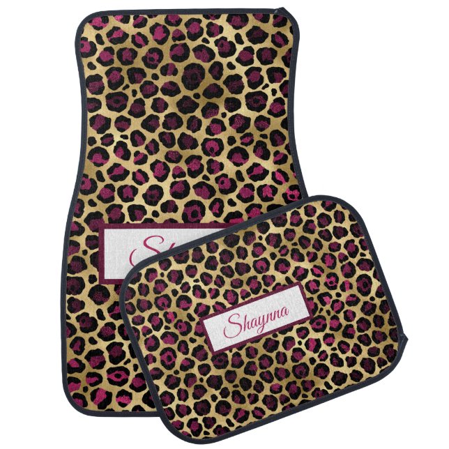 Hot Pink And Black Leopard Spots  Car Floor Mat (Set)