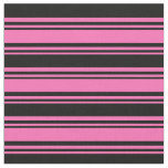 [ Thumbnail: Hot Pink and Black Lined/Striped Pattern Fabric ]