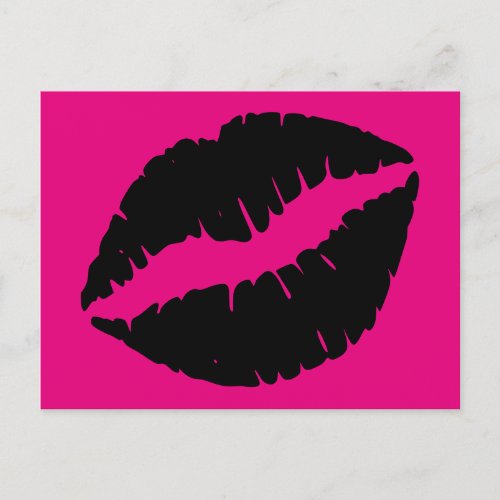 Hot Pink and Black Lipstick Kiss Postcard