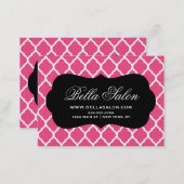 Hot Pink and Black Modern Moroccan Lattice Business Card (Front/Back)