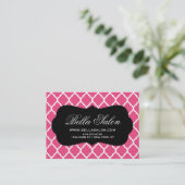 Hot Pink and Black Modern Moroccan Lattice Business Card (Standing Front)