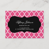 Hot Pink and Black Modern Moroccan Lattice Business Card (Back)