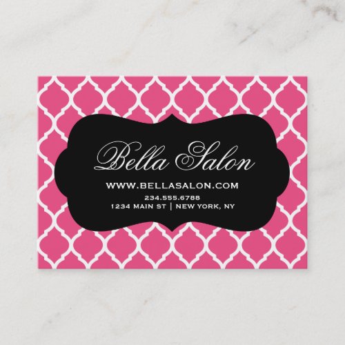 Hot Pink &amp; Black Modern Moroccan Lattice Business Card Templates