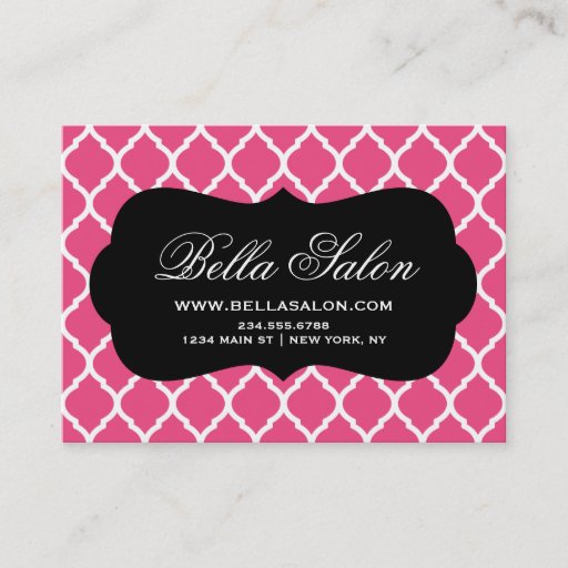 Customizable Hot Pink &amp; Black Modern Moroccan Lattice Business Card Templates