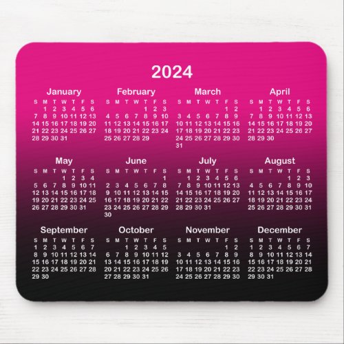 Hot Pink and Black Ombre 2024 Calendar Mouse Pad