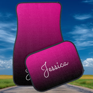 Hot Pink and Black Ombre Name Car Floor Mat