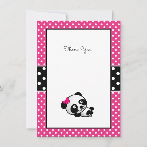 Hot Pink and Black Panda Bear Baby Shower Thank You Card