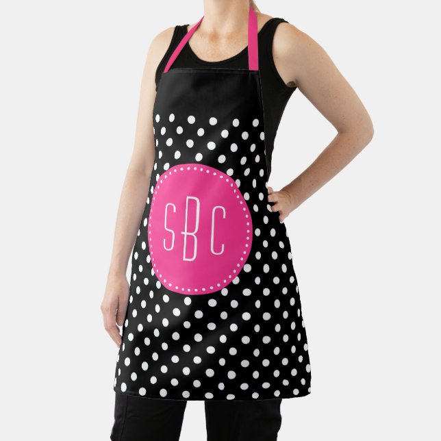 Hot Pink and Black Polka Dot Custom Apron (Insitu)