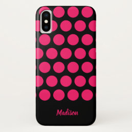 Hot Pink and Black Polka Dots with Any Name iPhone X Case