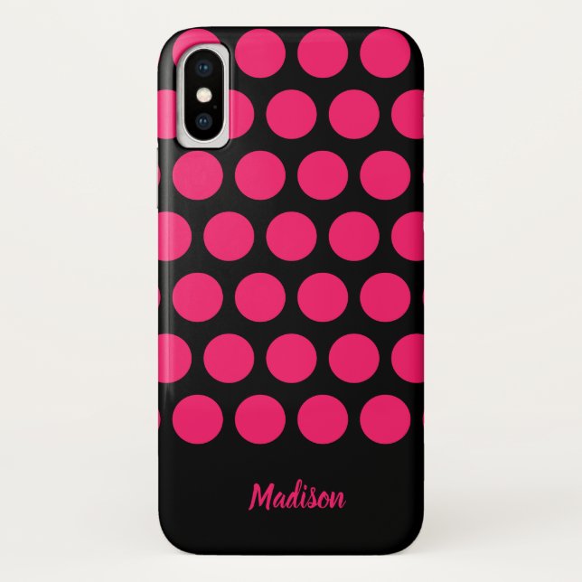 Hot Pink and Black Polka Dots with Any Name Case-Mate iPhone Case (Back)