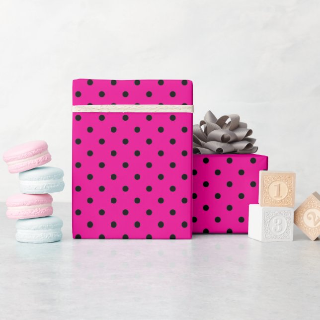 Hot Pink and Black Polka Dots Wrapping Paper (Baby Shower)